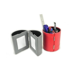 Desk Stationery Organizer Leather Pencil holder with Photo Frame