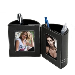 Desk Stationery Organizer Leather Pencil holder with Photo Frame