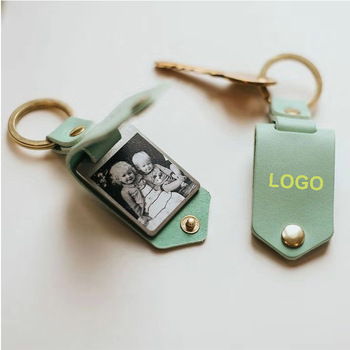 Custom LOGO Leather Buckle Photo Frame Keychain