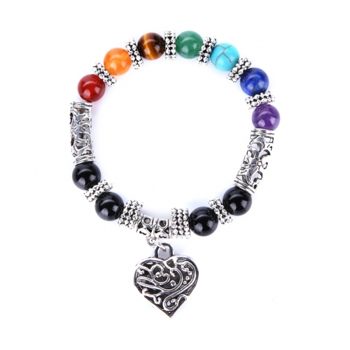 8mm black agate natural stone A goods yoga Buddhist seven chakra bracelet