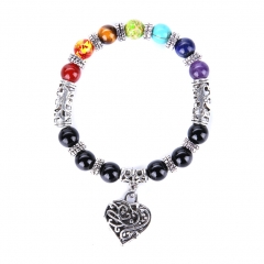 8mm black agate natural stone A goods yoga Buddhist seven chakra bracelet