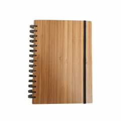 Eco-friendly bamboo cover spiral notebook with elastic strap