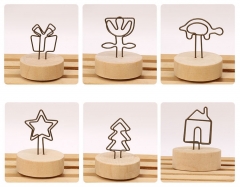 Promotional gift round wooden base memo clips desktop card holder