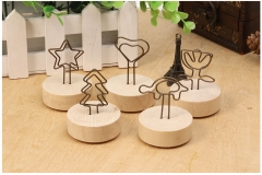 Promotional gift round wooden base memo clips desktop card holder