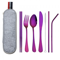 Portable travel cutlery set 304 stainless steel cutlery spoon straw chopsticks