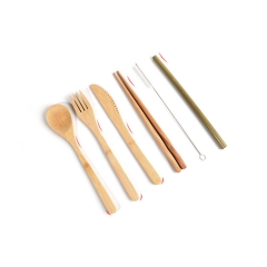 hot sale bamboo utensil set with pouch Custom Logo bamboo cutlery set