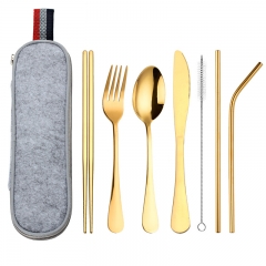 Portable travel cutlery set 304 stainless steel cutlery spoon straw chopsticks