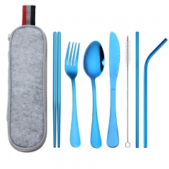 Portable travel cutlery set 304 stainless steel cutlery spoon straw chopsticks