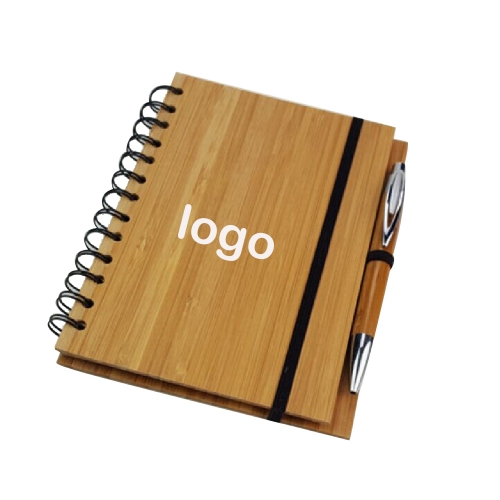 Eco-friendly bamboo cover spiral notebook with elastic strap