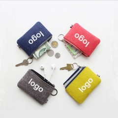 Coin purse custom logo felt small key ring coin bag