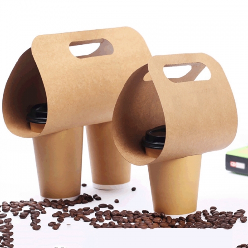 Kraft Paper Takeout Holder Drink Cup Stand Handle