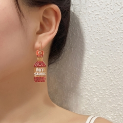 fashion wine bottle alloy diamond earrings