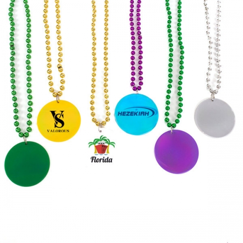 Mardi Gras Bead Necklace With Medallion