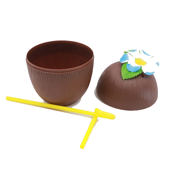 16OZ Coconut Cups With Flower Straws