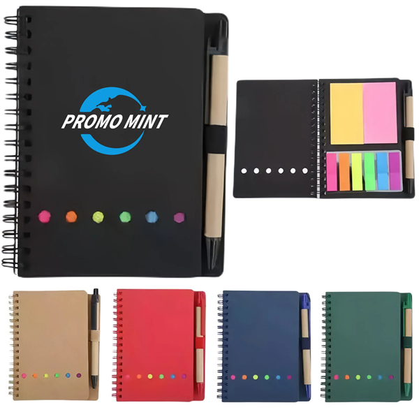 Lined Spiral Notebook With Pen Sticky Notes
