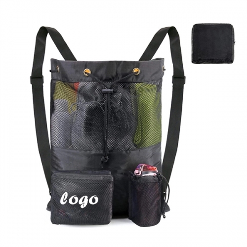 Mesh Drawstring Backpack With Shoe Bag