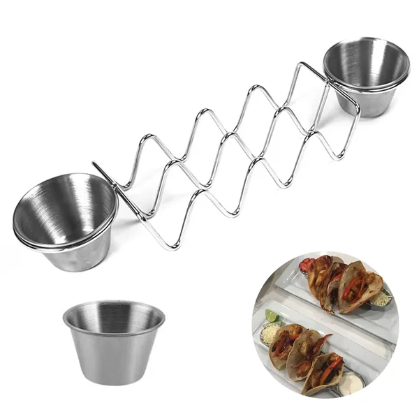 Taco Holder With Two Sauce Cups