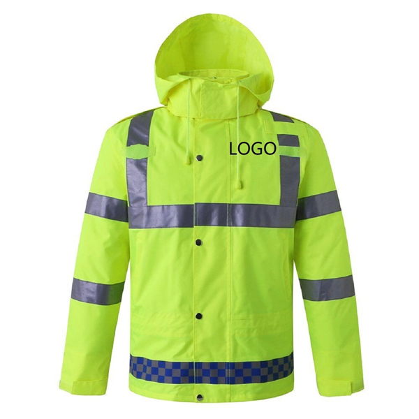 Safety Raincoat With Down Waterproof Reflective