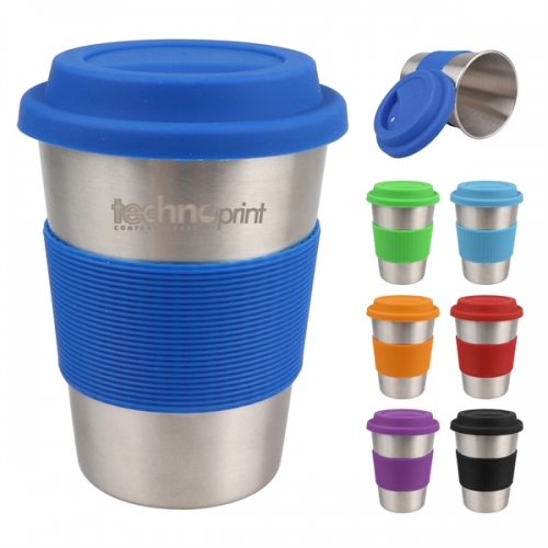 12oz Coffee Mug w/ Silicone Grip & Lid