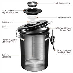 Stainless SteeCoffee Canister with Date Tracker and Scoop