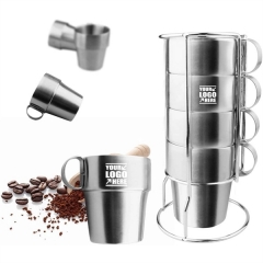 Set Of 4 Stackable Stainless Steel Coffee Cups Double-Layer