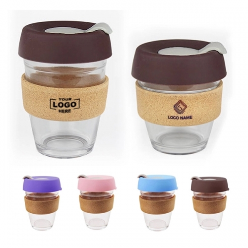 12OZ Reusable Tempered Glass Coffee Cup with Spill Proof Lid