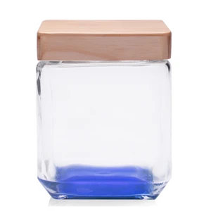 Lore Square Glass Candy Jars with Wooden Lid - 41 OZ.