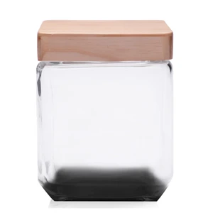 Lore Square Glass Candy Jars with Wooden Lid - 41 OZ.