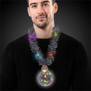 LED Christmas Medallion Tinsel Necklace