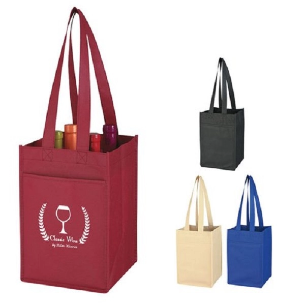 Non-Woven 4 Bottle Wine Tote Bag