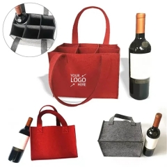 Felt Bag Reusable Wine Holder 6 Bottles Divider Shopping Tot