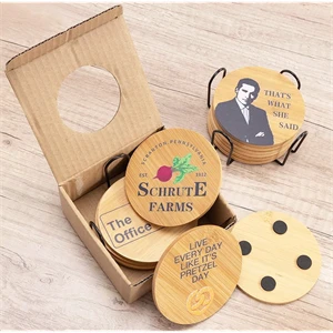 6 pcs Bamboo coaster set with metal holder