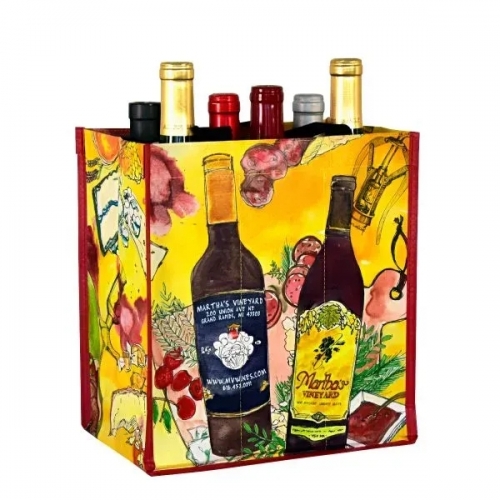 Custom 145g Laminated Woven 6-Bottle Wine Tote Bag