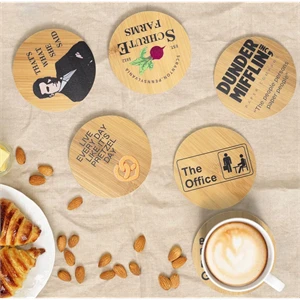 6 pcs Bamboo coaster set with metal holder