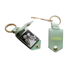 Custom LOGO Leather Buckle Photo Frame Keychain